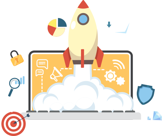 seo laptop rocket graphic image