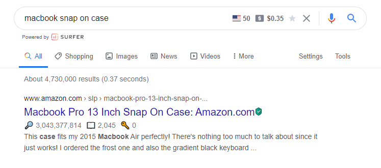 a screenshot of a search result without rich snippets