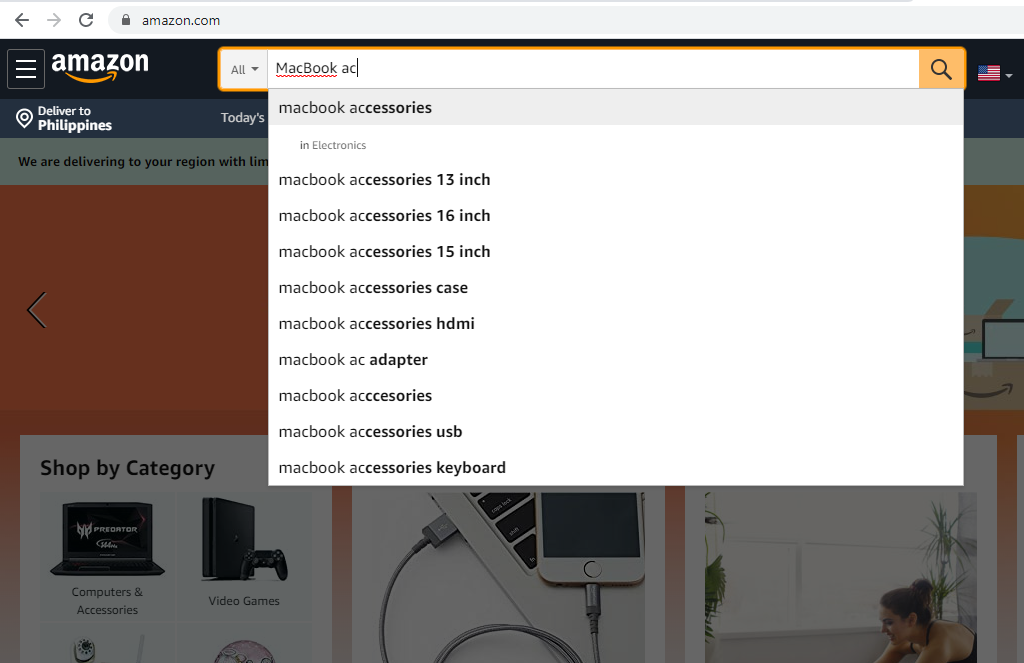 a screenshot of product-specific keyword research for an online shop using Amazon Suggest